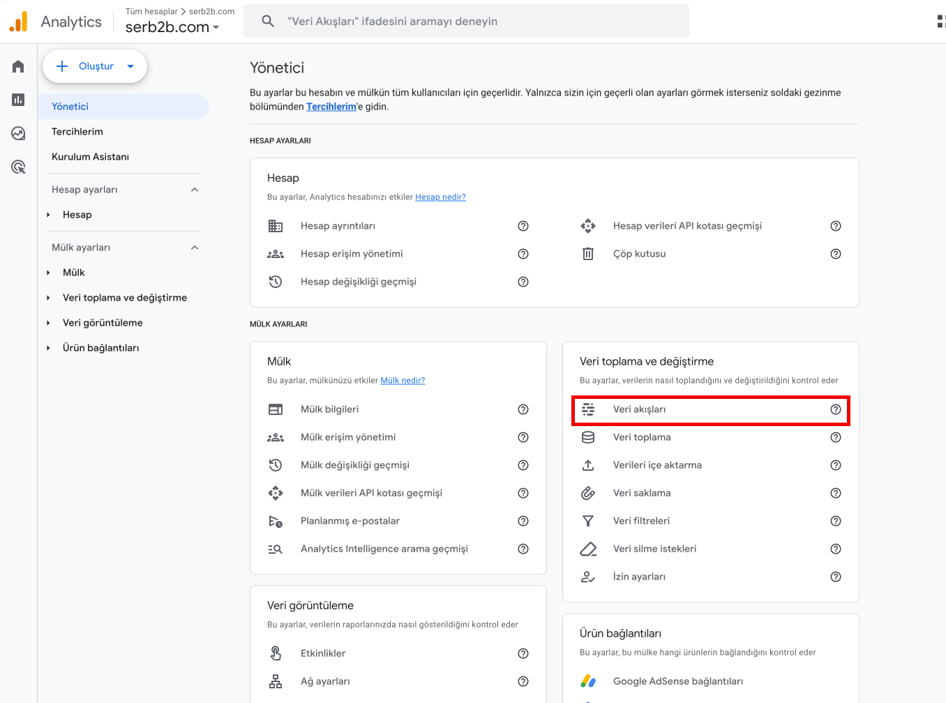 GA4 Yönetici - Veri Akışları