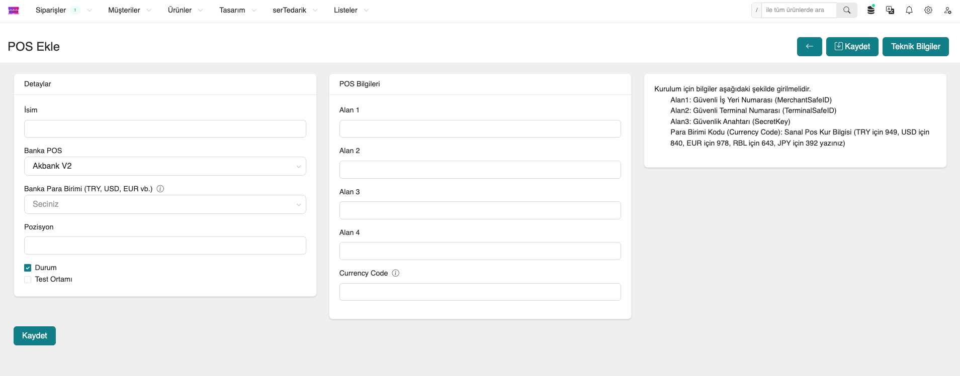 Virtual POS Settings in Panel
