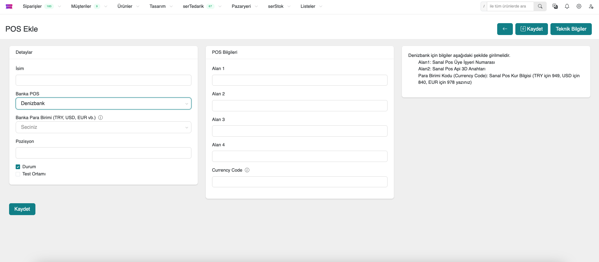 Virtual POS Settings in Panel
