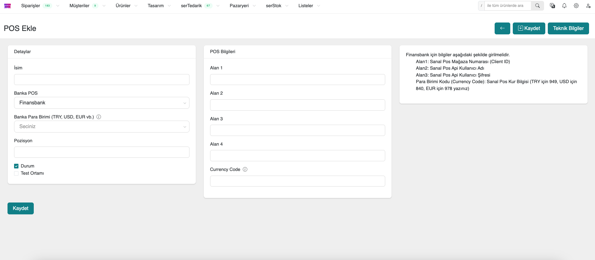 Virtual POS Settings in Panel