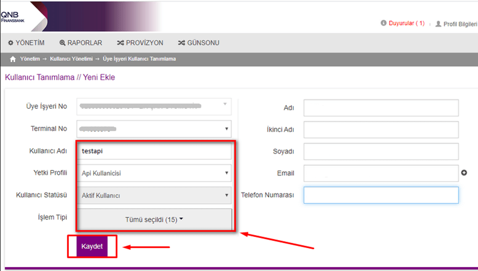 Virtual POS Settings in Panel