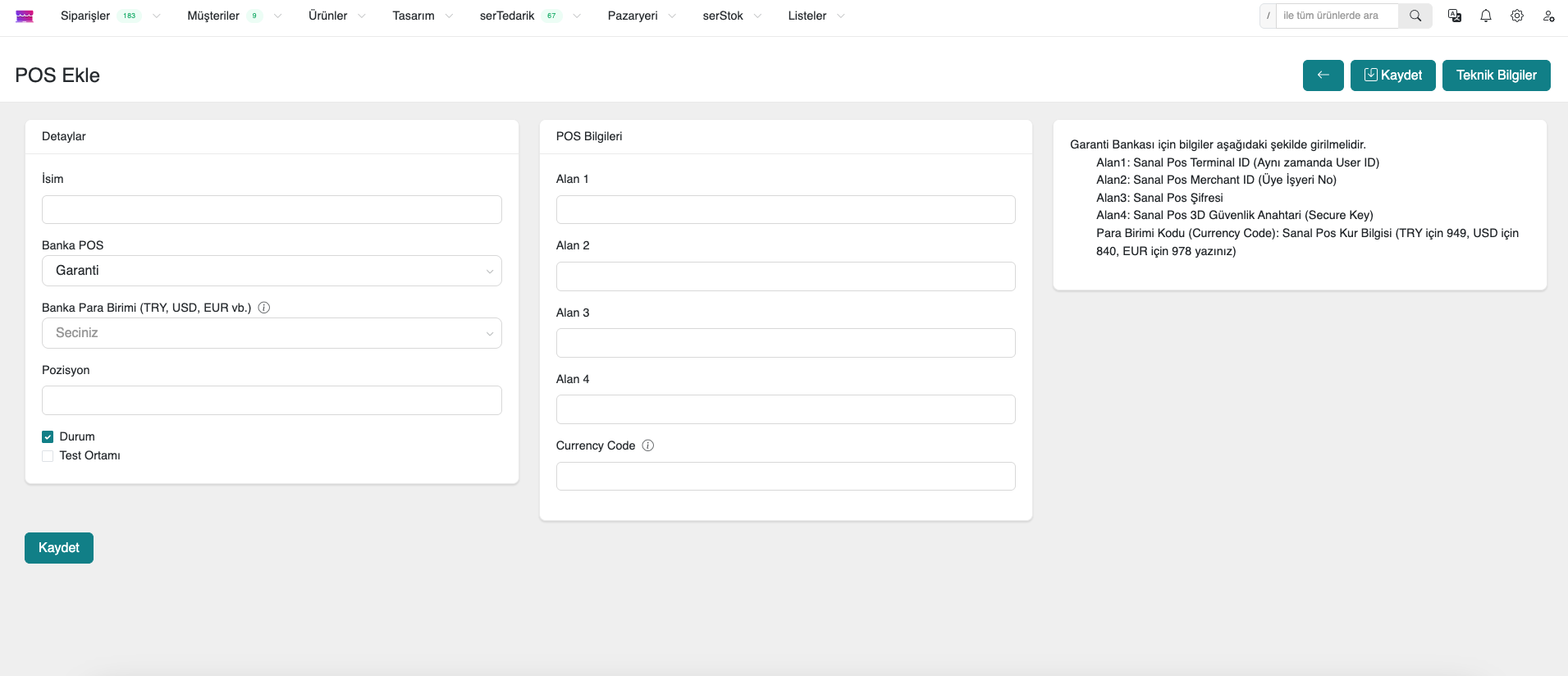 Virtual POS Settings in Panel