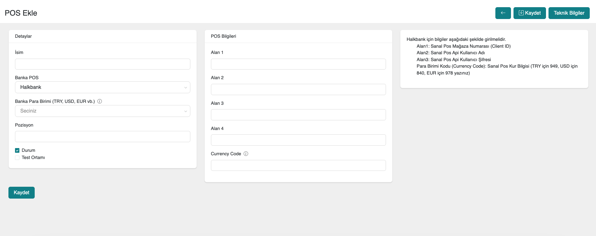 Virtual POS Settings in Panel