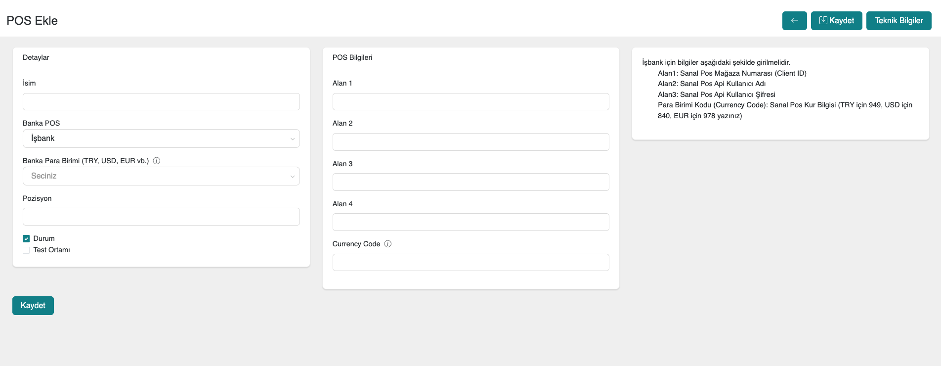 Virtual POS Settings in Panel