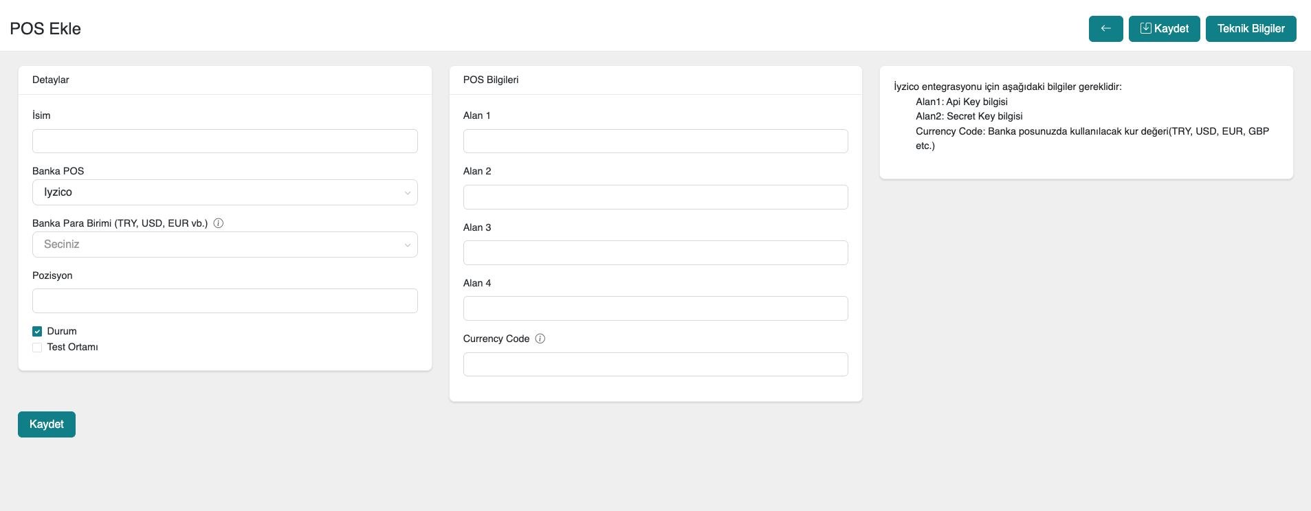 Virtual POS Settings in Panel