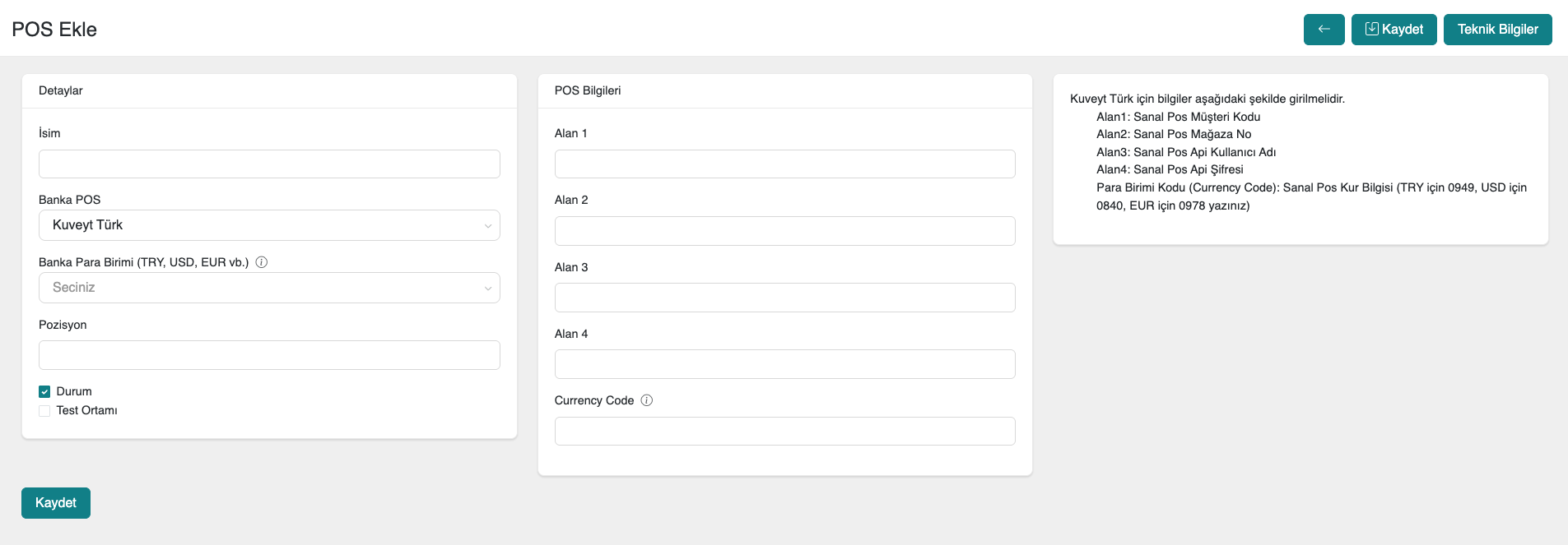 Virtual POS Settings in Panel