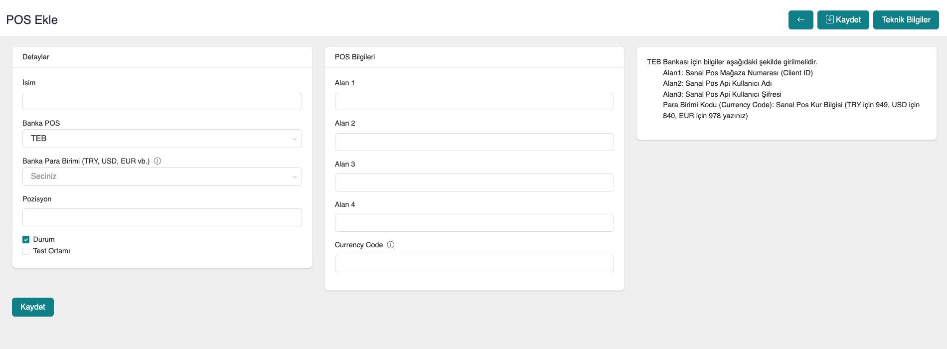 Virtual POS Settings in Panel