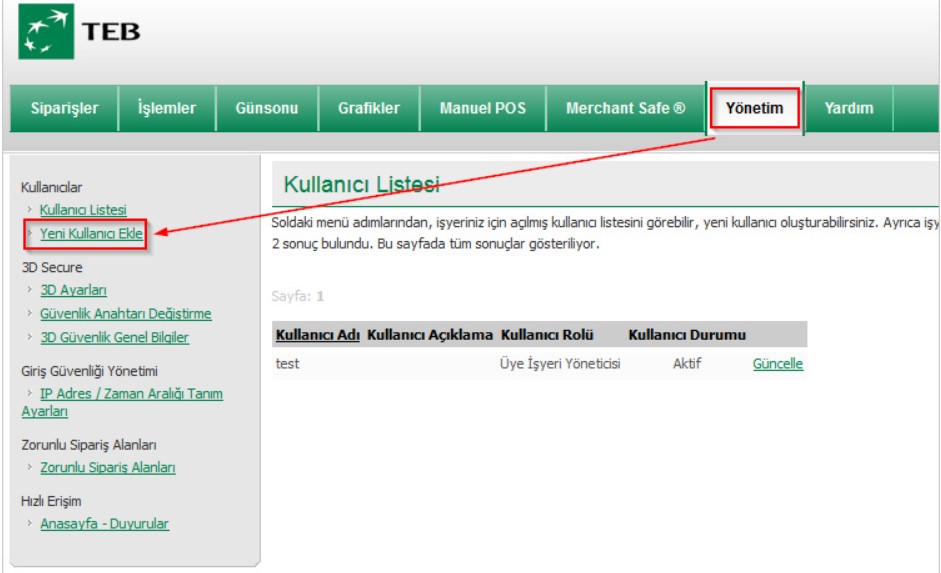 Virtual POS Settings in Panel