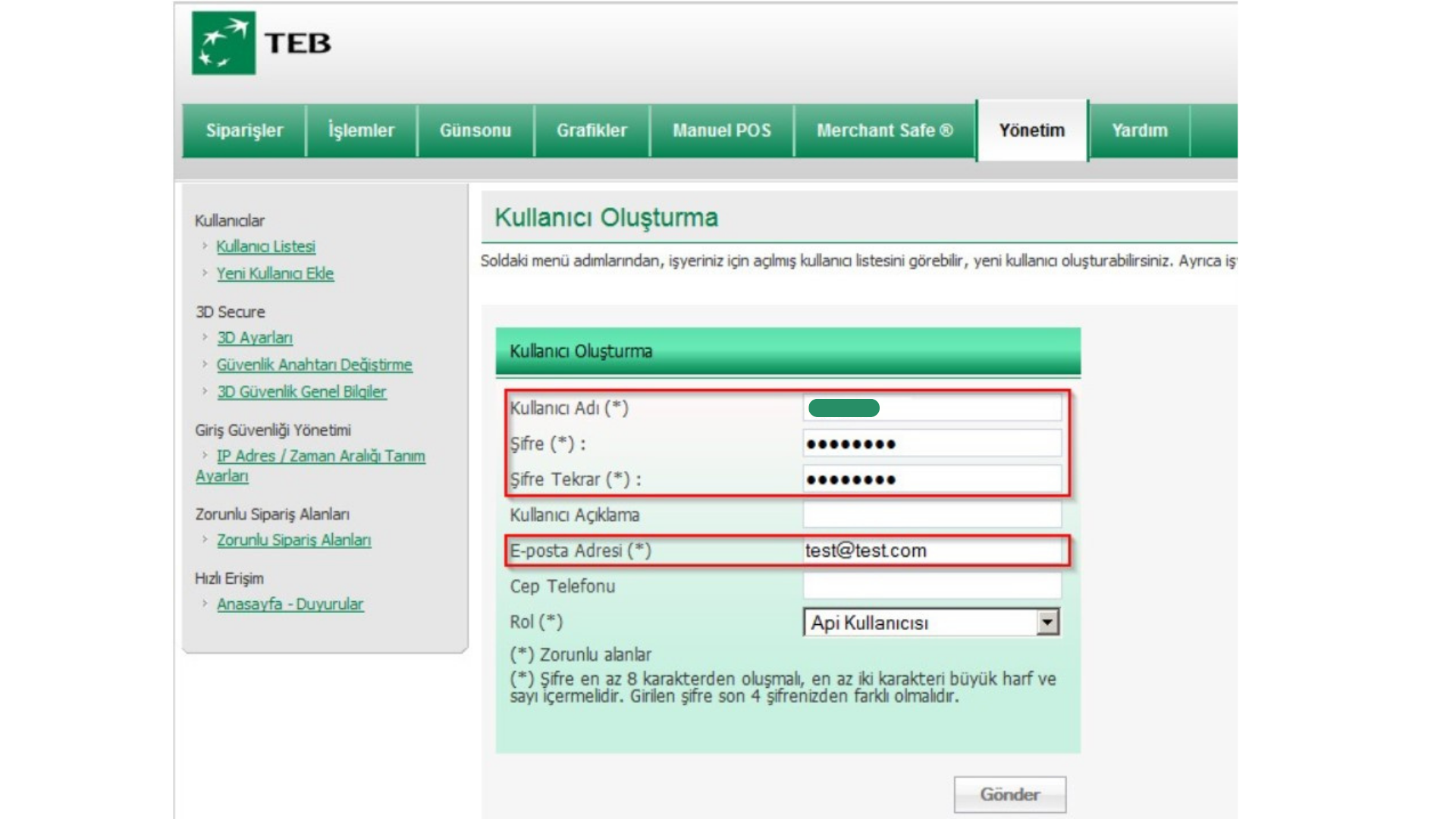 Virtual POS Settings in Panel
