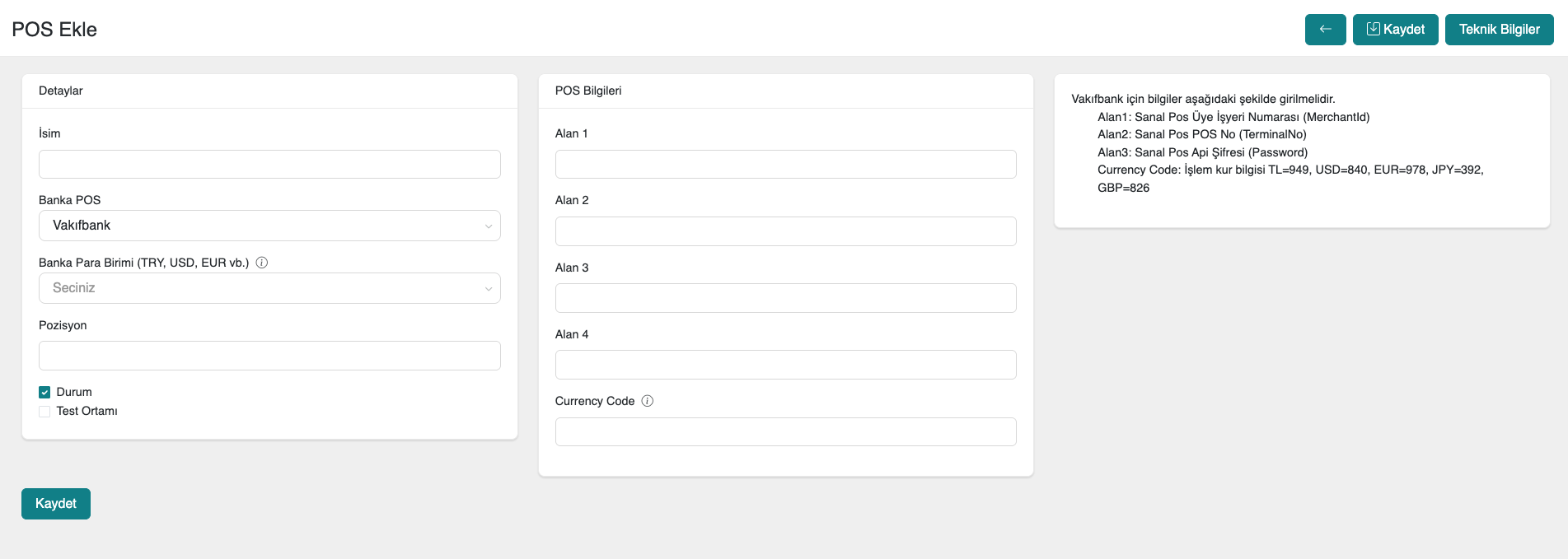 Virtual POS Settings in Panel