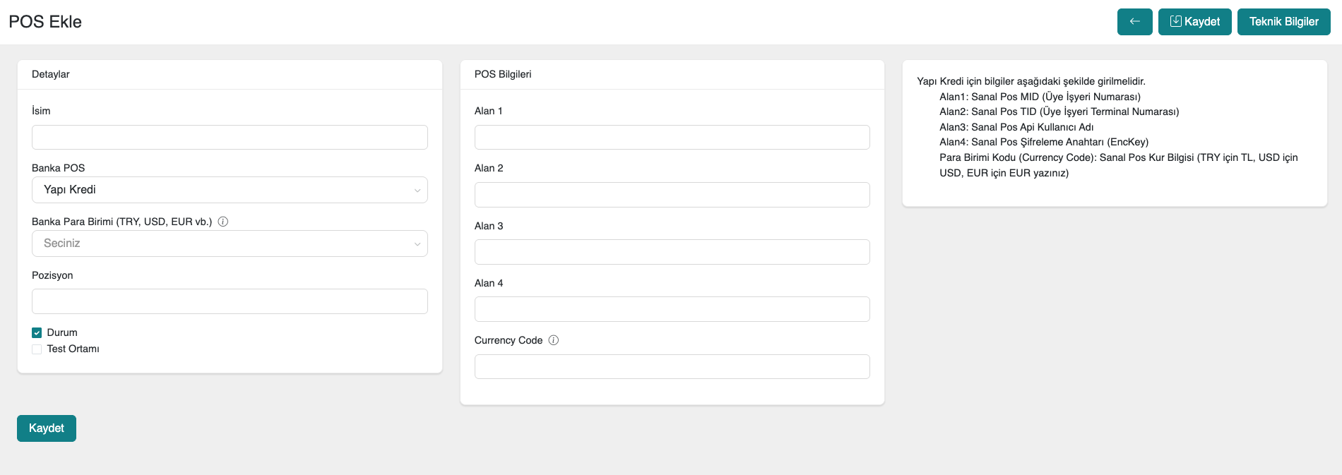 Virtual POS Settings in Panel
