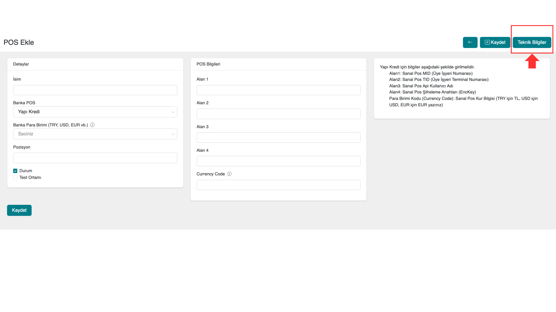 Virtual POS Settings in Panel