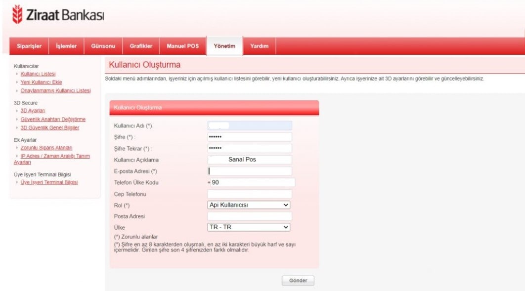 Virtual POS Settings in Panel