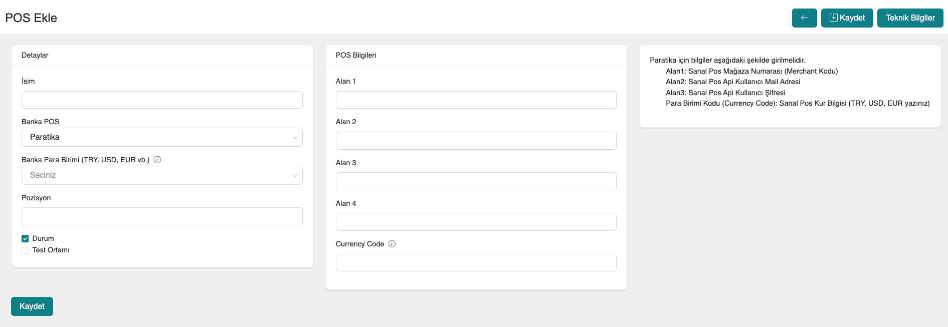 Virtual POS Settings in Panel