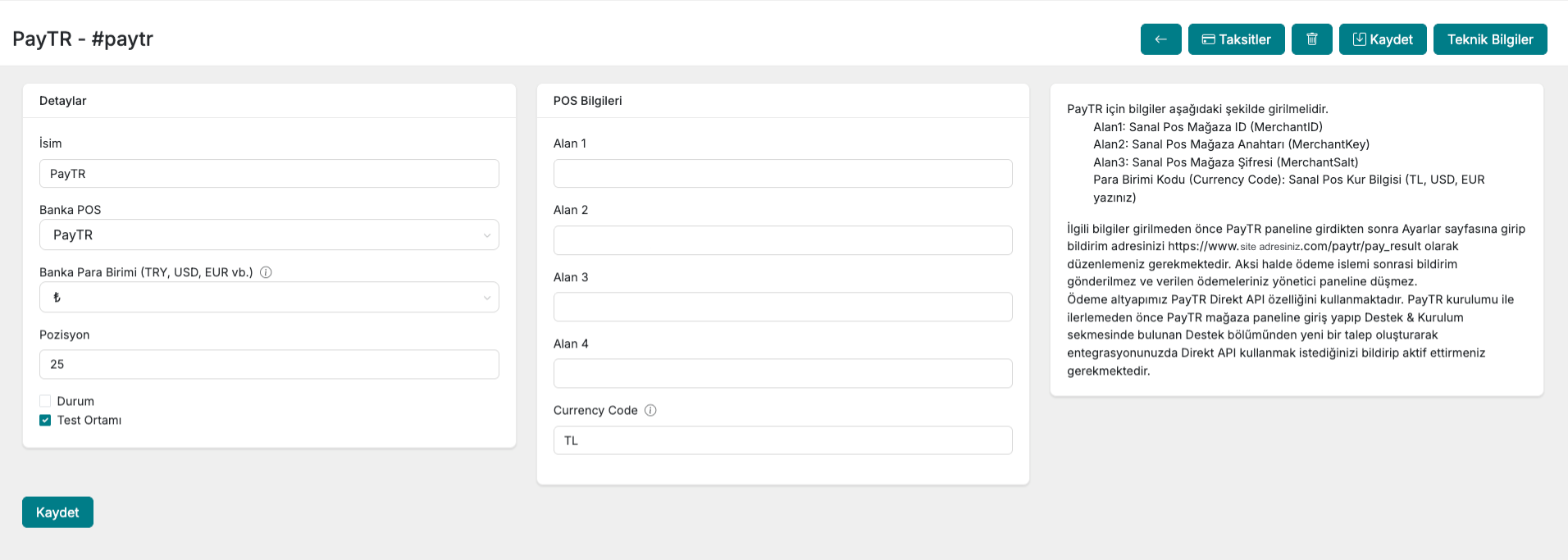 Virtual POS Settings in Panel