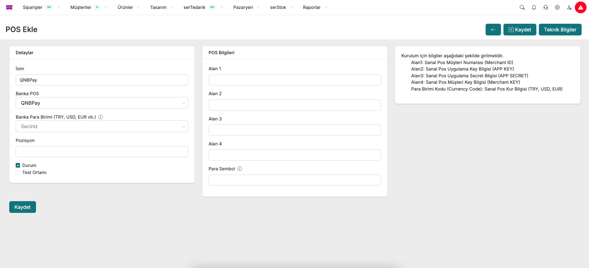 Virtual POS Settings in Panel