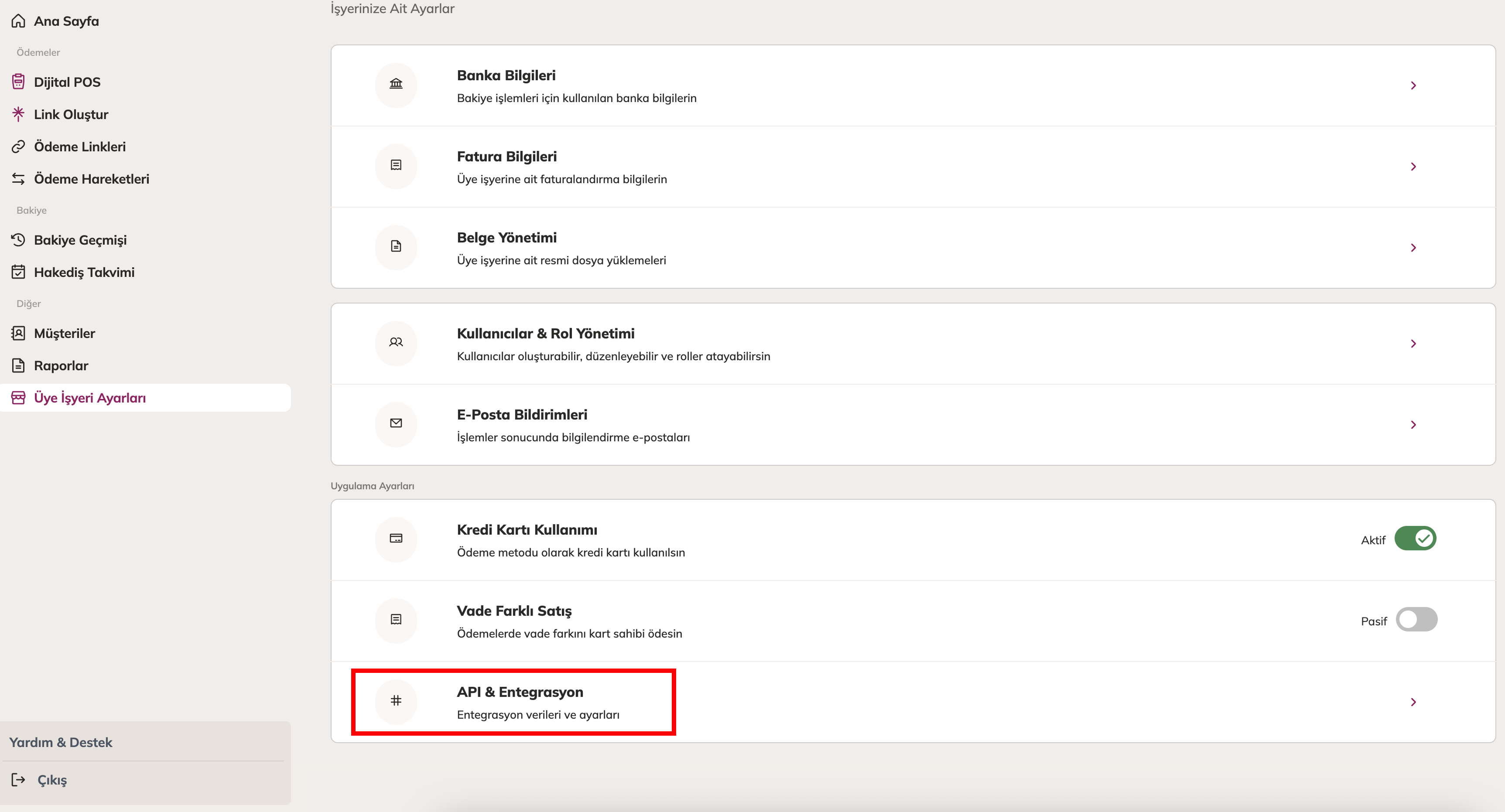 Virtual POS Settings in Panel