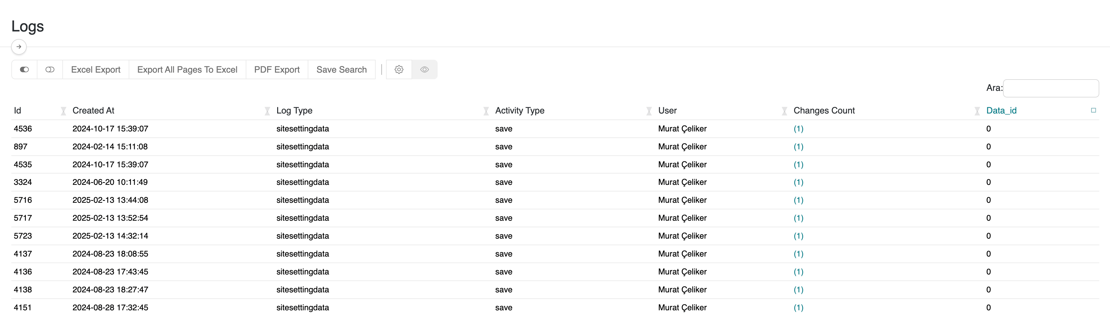 Logs List Interface